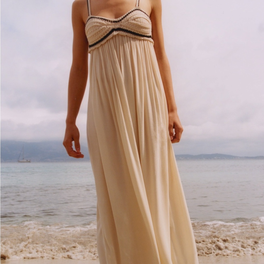 Zara Black and Ecru Crochet Maxi Dress